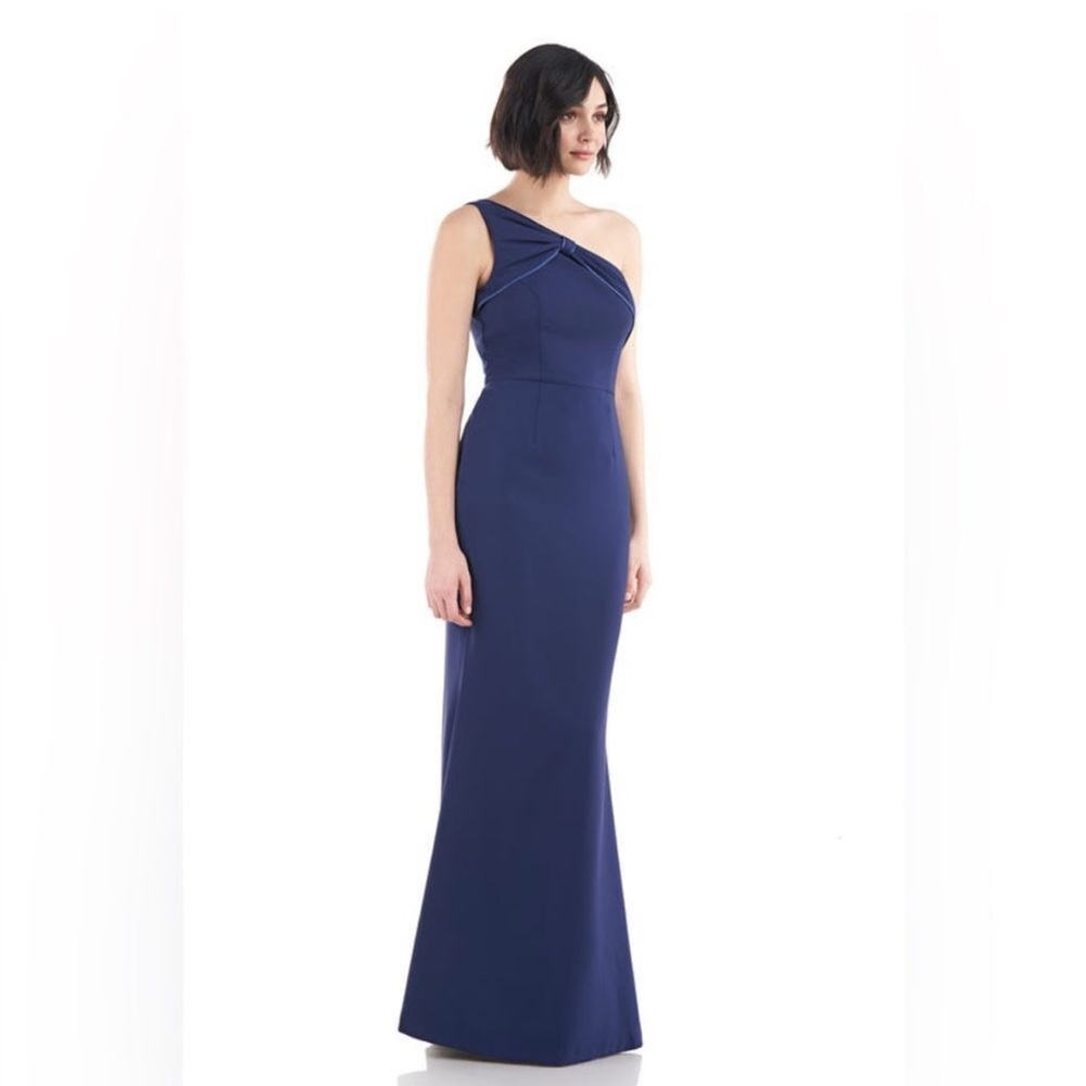 NWT JS Collections Navy Lilah Bow One-Shoulder Gown